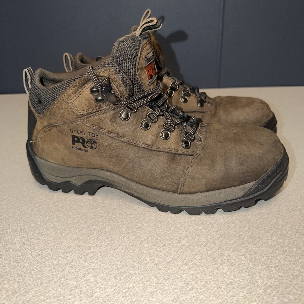 Men's Timberland PRO Flume Mid Waterproof Steel Toe Work Boots Brown A1Q8V 9 W